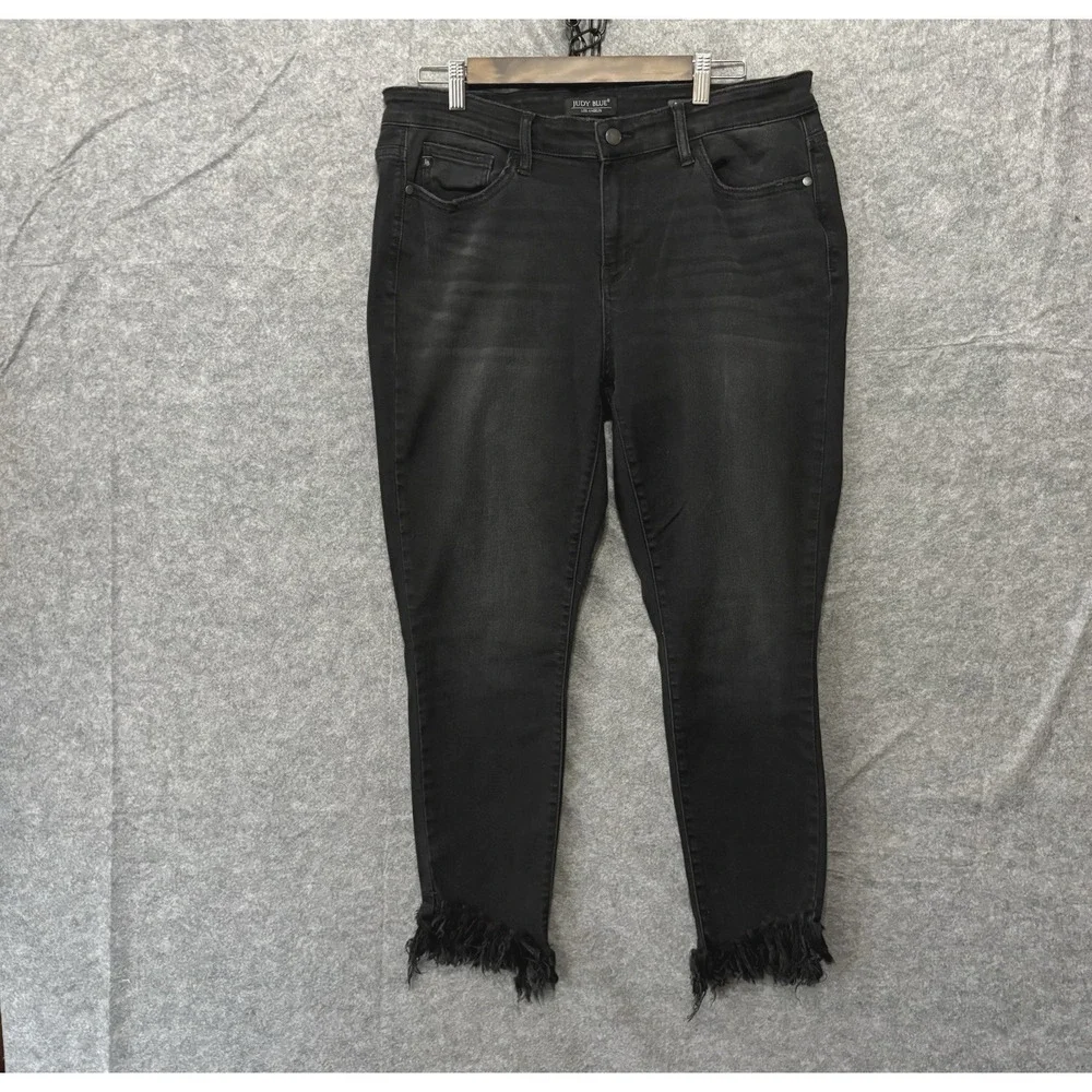 Judy‎ Blue Skinny Fit Fringe Jeans Sz 15/32 Black Fringe Hem Stretch
